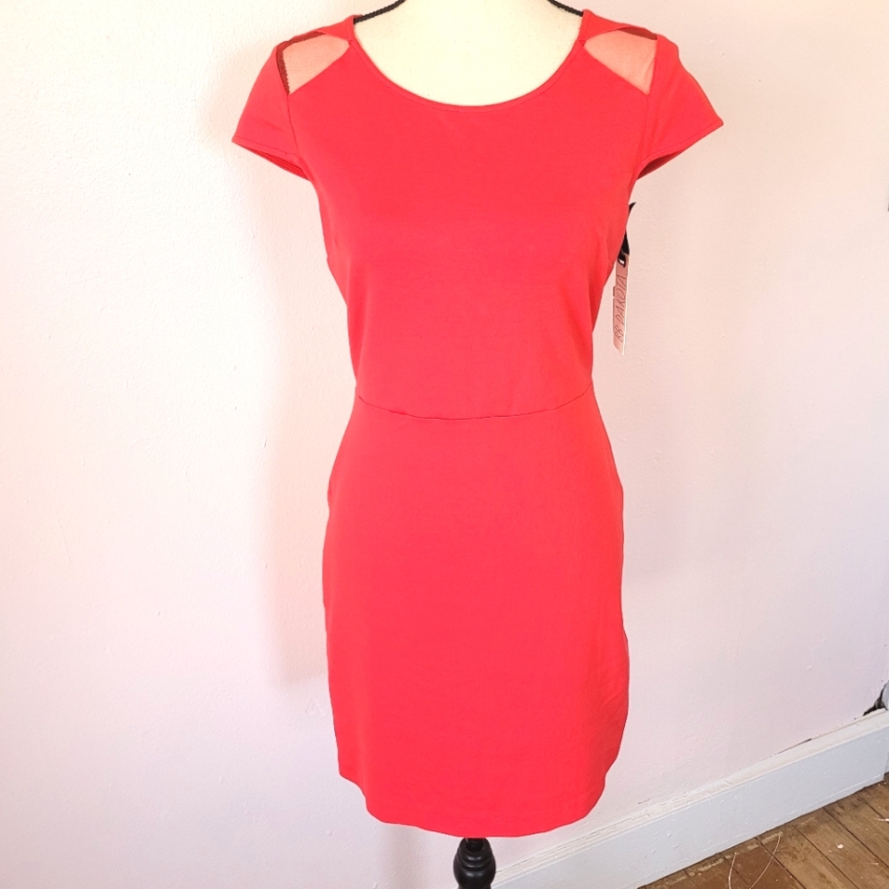 BB Dakota Coral Pink Bandage Mesh Cutout Dress NEW Women's Size Medium